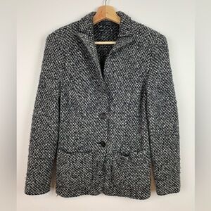 Marc Cain Knit Blazer Gray Black Knitted In Germany Wool Cotton Blend Sz Medium